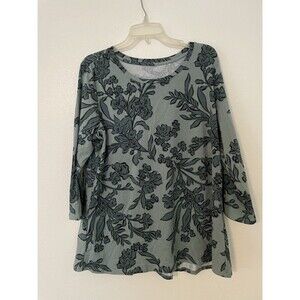 AnyBody Shirt Womens Long Sleeve Green Floral Top Size Large